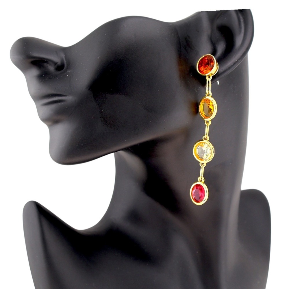 Lizzie Fortunato City Of Gems Linear Drop Earrings Crystal Gold Statement